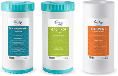 iSpring F3WGB31BMKS Whole House Water Filter Replacement Pack, Reduces Iron, Manganese, Hydrogen Sulfide, Lead, Chlorine, Sediments, Up to 12 Months, 4.5” x 10”, Fits WGB31B-MKS