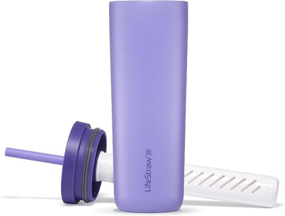 LifeStraw Go Series Tumbler – Double Wall Insulated Stainless Steel Water Filter, Thistle Purple, Designed for Everyday Use, Removes Bacteria, Parasites, Microplastics, and Improves Taste