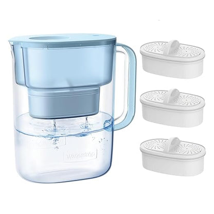 Waterdrop PT-07B Water Filter Pitcher with 3 Filters, 10-Cup, NSF Certified, 600-Gallon Long-Life, Improved Coffee & Tea Taste, Reduces PFOA/PFOS, Chlorine, 5X Longer Filter Life, Blue