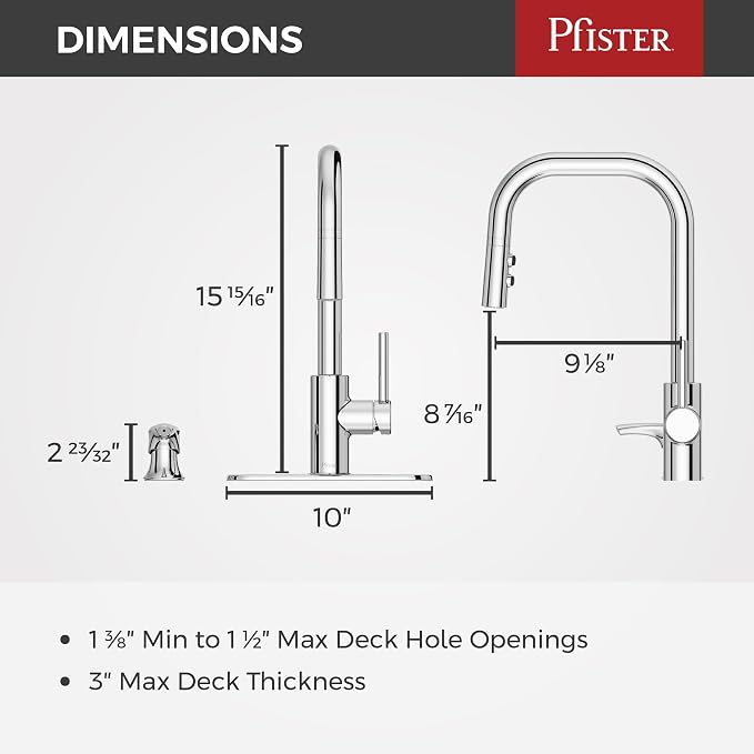 Pfister Zanna Kitchen Faucet with Pull Down Sprayer and Soap Dispenser, Single Handle, High Arc, NSF Certified, Polished Chrome Finish, F5297ZNRC