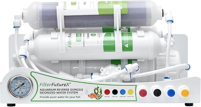 4 Stage Reverse Osmosis Aquarium Water Filter System RO+DI with Pressure Gauge Compact,Colour Changing DI Filter,100GPD,0 TDS for Freshwater&Saltwater Tanks