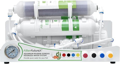 4 Stage Reverse Osmosis Aquarium Water Filter System RO+DI with Pressure Gauge Compact,Colour Changing DI Filter,100GPD,0 TDS for Freshwater&Saltwater Tanks