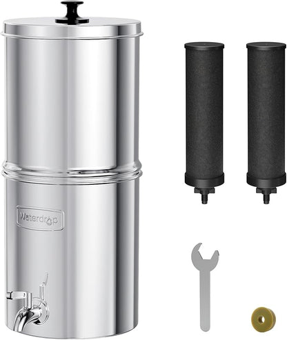 Waterdrop TK15-A Water Filtration System, NSF/ANSI 42&372 Certified Black Carbon Filters, Reduce Lead and Up to 98% Chlorine, Gravity Water System for Home, Travel, Camping, Emergencies, 1.5G