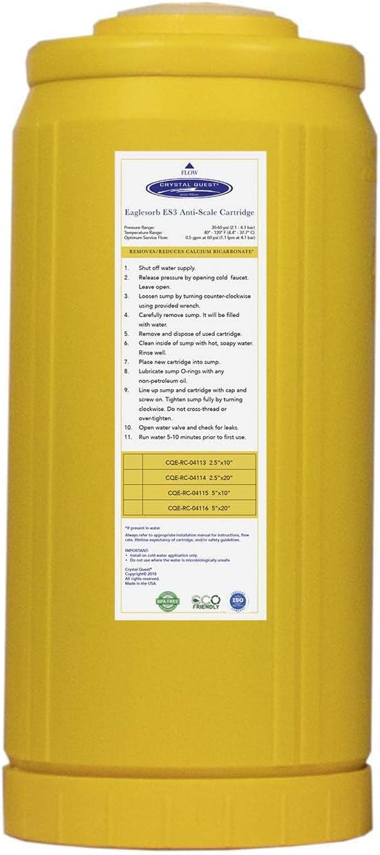 Crystal Quest Demineralizer Filter Cartridge - 4-5/8" x 9-3/4" - Heavy-Duty, Ideal for Lab, Research and Medical Applications for Ultra Pure Water Needs