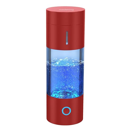 Rechargeable Hydrogen Ionizer Bottle - 400ml Portable Hydrogen Water Maker, Glass Travel Cup, Gift (Red)