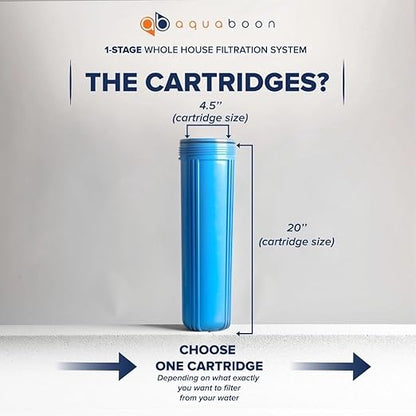 Aquaboon 20" x 4.5" Whole House Well Water Filter System with Pressure Release (1" Port) | Certified | Compatible with Pentek 150233, 150235, Geekpure BB- 20B