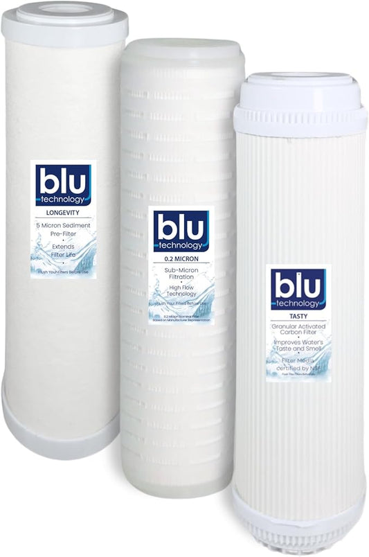 GoBluTech 10-Inch RV Water Filter Recharge Pack for AR3 XLT-2.5” x 10” for RV Water Filter System, 0.2 Micron High Flow, Granular Activated Carbon “Tasty”, and Sediment “Longevity” - US Veteran Owned