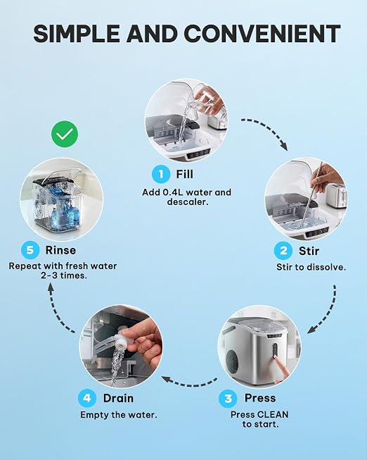 Silonn Ice Maker Cleaner & Descaler | Fast Dissolving, Safe | 100% Pure Citric Acid Descaler Powder, 4 Individually Packaged Pouches, Compatible with All Ice Makers & Coffee Machines