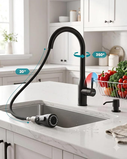 APPASO Matte Black Kitchen Faucet Touchless with Sensor and Soap Dispenser | cUPC-Certified Lead-Free Hoses Hands Free Activated Motion Sink Faucets with Pull Down Sprayer 3 Modes for 1 to 4 Hole Sink