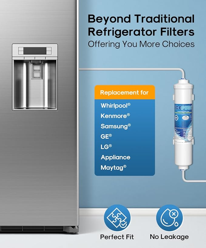 ICEPURE Inline Water Filter for Refrigerator and Ice Maker with 1/4-Inch Direct Connect Fittings, NSF Certified Drinking Water Filtration System for RV, RO System, Reduces Chlorine, Taste&Odor, 1PACK