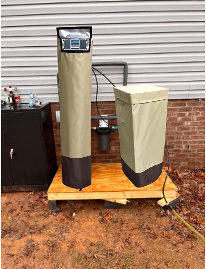 Water Softener Covers for Outside Units,16’’D×35’’H,11’’D×55’’H,Water Softener Cover Outdoor,All-Weather Protection,Cover for Water Softener Outside,Beige&Tan
