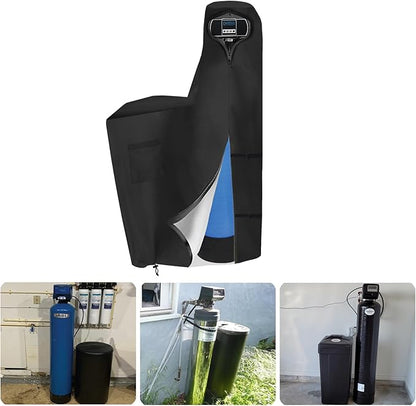 Bitubi Water Softener Cover with Split Zipper,Outdoor Water Softener Brine Tank Cover,Waterproof Anti-UV(64" H x 40" W x 16" D, Black) All Weather Protection