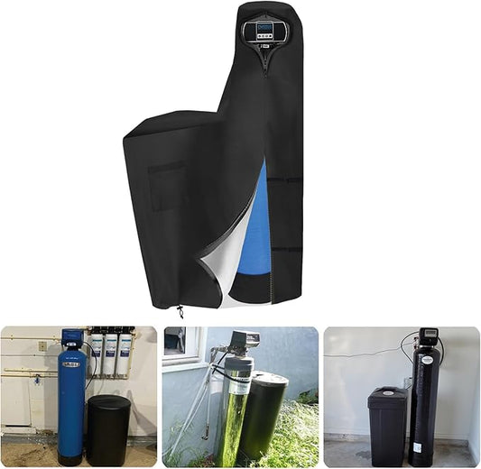 Bitubi Water Softener Cover with Split Zipper,Outdoor Water Softener Brine Tank Cover,Waterproof Anti-UV(64" H x 40" W x 16" D, Black) All Weather Protection
