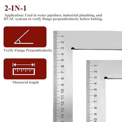Stainless Steel Flange Square Pipefitter Tools (11.8 x 11.8 Inches) | Angle Flange to Measure Squareness Water Pipelines Distribution System Measuring Tool (300 x 300 mm)