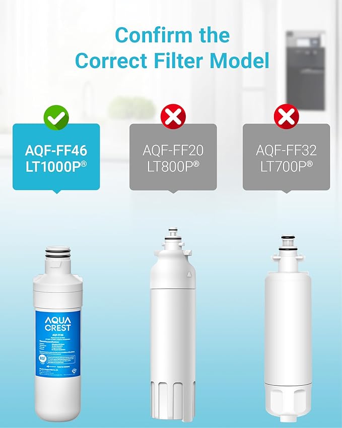 AQUA CREST LT1000PC ADQ747935 Refrigerator Water Filter and Air Filter, Replacement for LG® LT1000P®/PC/PCS, LMXS28626S, LFXS26973S, MDJ64844601, ADQ74793501, ADQ74793502 and LT120F®, 2 Combo