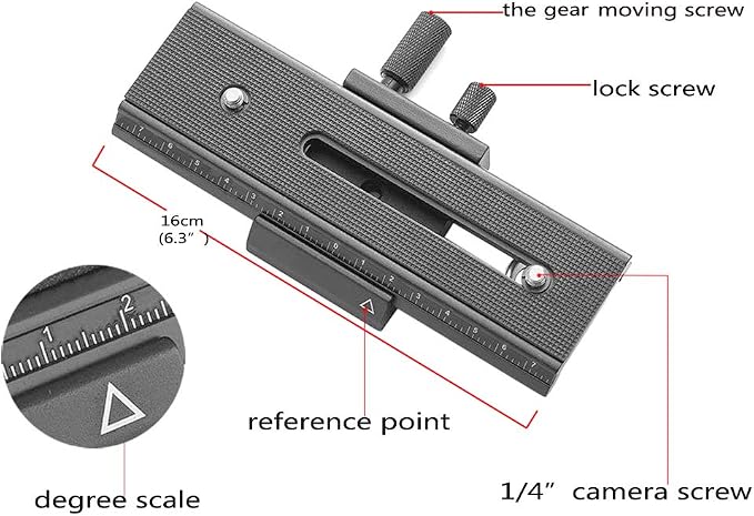 EXMAX® 16cm 2 Way Macro Shot Focusing Focus Rail Slider/Close-up Shooting 1/4 Quick Screw Release Mount Camera Flash Support Plate