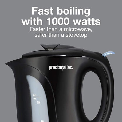 Proctor Silex Electric Tea Kettle, Water Boiler & Heater Auto-Shutoff & Boil-Dry Protection, 1000 Watts for Fast Boiling, 1 Liter, Black (K2071PS) (Pack of 2)