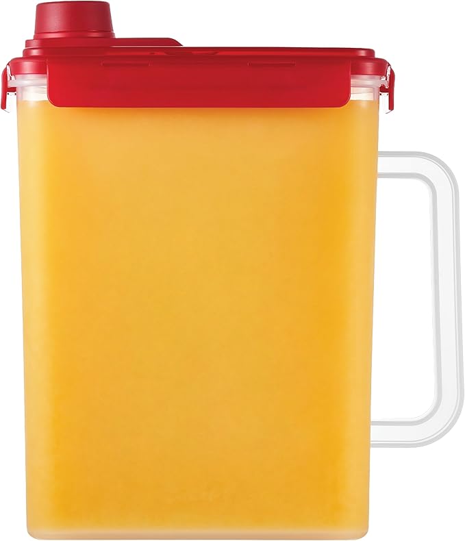 LocknLock Aqua Fridge Door Water Jug | Clear Pitcher | BPA Free Plastic Pitcher with Lid | 1 Gallon Pitcher with Lid for Water, Juice, Tea & More Beverages, Red