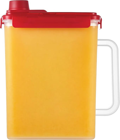 LocknLock Aqua Fridge Door Water Jug | Clear Pitcher | BPA Free Plastic Pitcher with Lid | 1 Gallon Pitcher with Lid for Water, Juice, Tea & More Beverages, Red