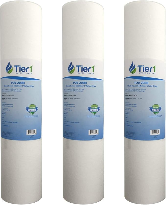 Tier1 20 Micron 20x4.5 Water Filter | Spun Wound Polypropylene Whole House Water Pre-Filter Cartridge | Replacement for Pentek DGD-7525-20,155356-43, P20-20BB | 4.5 x 20 Sediment Water Filter (3-Pack)