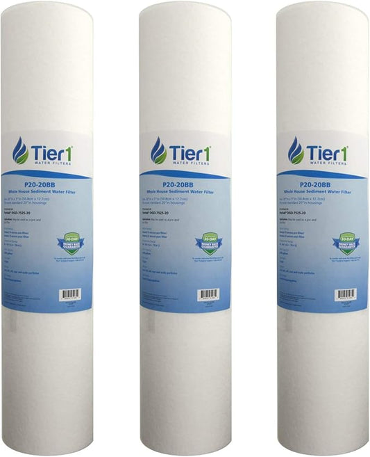 Tier1 20 Micron 20x4.5 Water Filter | Spun Wound Polypropylene Whole House Water Pre-Filter Cartridge | Replacement for Pentek DGD-7525-20,155356-43, P20-20BB | 4.5 x 20 Sediment Water Filter (3-Pack)