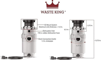 Waste King 1/2 HP Garbage Disposal with Power Cord for Kitchen Sink Food Waste, L-1001 (Pack of 2)