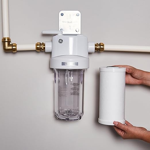 GE FXHTC Whole House Water Filter,Replacement for Water Filtration System,NSF Certified: Reduces Chlorine, Sediment, Rust,Other Impurities,Replace Every 3 Months for Best Results,1 Filter (Pack of 4)