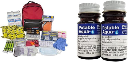 Ready America 72 Hour 4 Person Emergency Kit + Potable Aqua Water Purification Tablets
