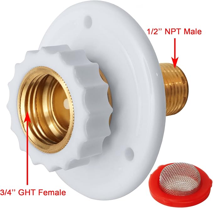 RV Water Inlet Replacement,RV City Water Inlet with Check Valve,City Water Fill Inlet Flange Brass Fresh City Water Inlet Connection for RV Camper Trailer Marine Motorhome,White