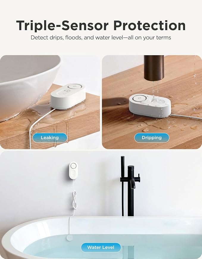 GoveeLife Water Leak Detector 1s with 4.92 ft Sensor Cable, Water Sensor with 105dB Adjustable Alarm, 5-Year Battery Life, IP67 Waterproof, Suitable for Homes & Basements