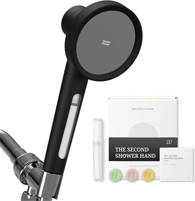 SecondShower Filtered Shower Head with Handheld for Hard Water - NSF Certified 99.9% Chlorine Removal, High Pressure, Korean Vitamin C Filter for Soft Skin & Hair (Matte Black)