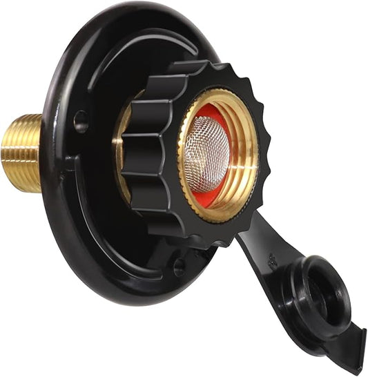 RV Water Inlet Replacement City Water Fill Inlet Flange Brass RV City Water Inlet with Check Valve 1/2" NPT Male City Water Fill Flange City Water Hookup for Camper Trailer Marine Motorhome,Black