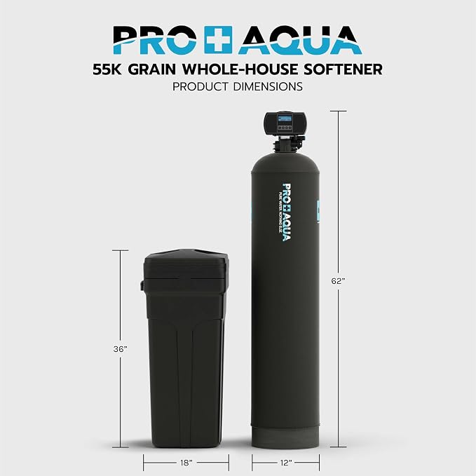 PRO+AQUA Heavy Duty Whole House Water Softener System – 55,000 Grain Capacity, Premium Long-Lasting Resin, 1" Ports