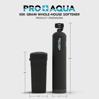 PRO+AQUA Heavy Duty Whole House Water Softener System – 55,000 Grain Capacity, Premium Long-Lasting Resin, 1" Ports
