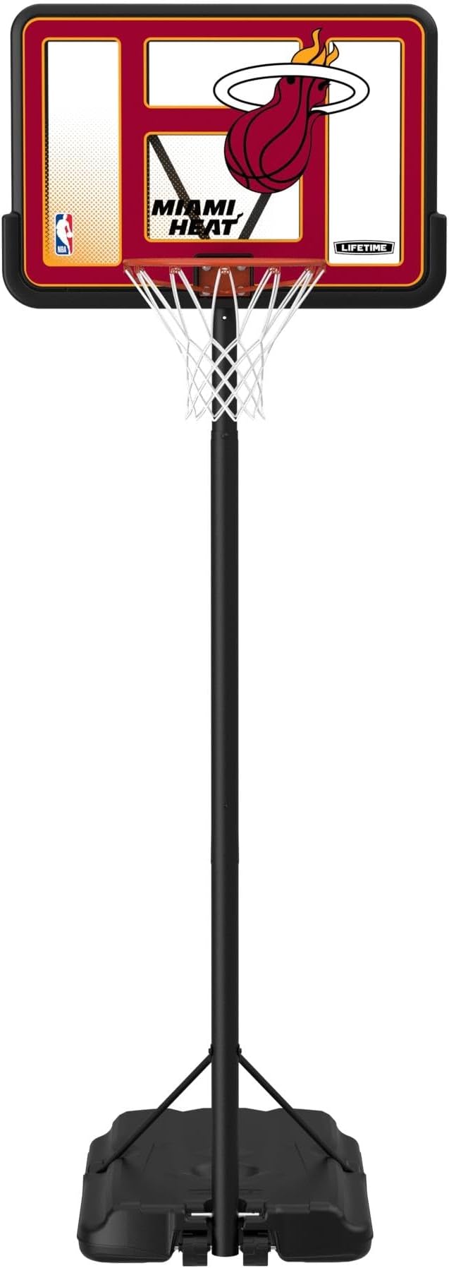 Lifetime NBA Miami Heat Portable Basketball Hoop, Adjustable Height 7.5-10 Ft, 44 Inch Shatterproof Fusion Backboard, Base with Wheels