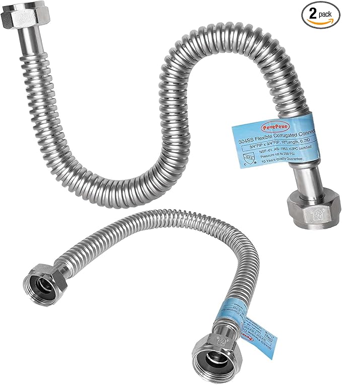 2 PACK, Water Heater Hose 1"FIP x 1" FIP, 18" Length Stainless Steel Flexible Corrugated Water Heater Connector,1 Inch SS304 Flex Pipe Hose For Water Softener(0.7"ID)
