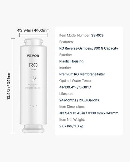 VEVOR Reverse Osmosis Filter, 11-stage Reverse Osmosis Water Filter Replacement, Compatible with SS-005 800 GPD Under Sink Water Filter, 24 Months RO Filter Cartridge, Reduces Lead & Chlorine, Rust