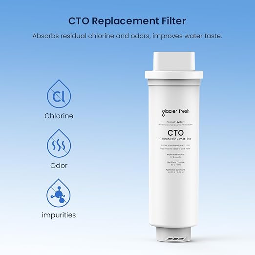 GLACIER FRESH CTO Replacement Filter for GFU06 Ultra Filtration System | Tankless Ultra Compact Design, with Faucet, No Electricity & Waste Water, Preserve Beneficial Minerals No TDS Reduction