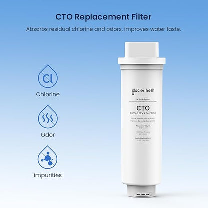 GLACIER FRESH CTO Replacement Filter for GFU06 Ultra Filtration System | Tankless Ultra Compact Design, with Faucet, No Electricity & Waste Water, Preserve Beneficial Minerals No TDS Reduction