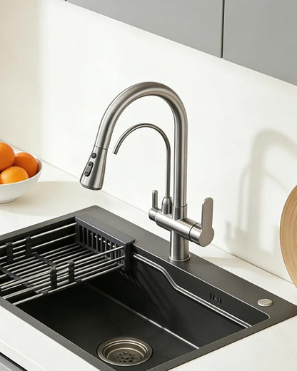 WANFAN Kitchen Sink Faucet with Pull Down Sprayer 2 Handle 3 in 1 Water Filter Purifier Faucets Brushed Nickel 0195SN