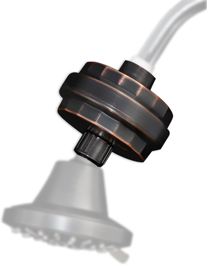 Brondell Shower Filter VivaSpring, Compact Rubbed Bronze – High Output, 100% High-Purity KDF Filtration, With FF-30 Filter Cartridge, Filtered Shower Water for Healthier Skin & Hair