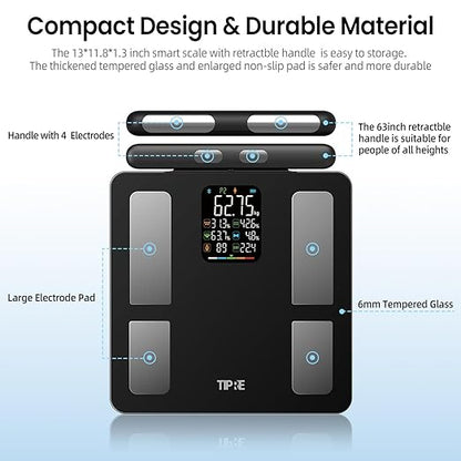 TIPRE Smart Scale for Body Weight 8-Electrode Digital Weight Scale for Body Fat Bathroom Scale with BMI Full Body Composition Analysis with Bluetooth Health Monitor for Weight Loss, 400lb