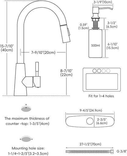 APPASO Brushed Nickel Kitchen Faucet with Soap Dispenser and Pull Down Sprayer, 2-Mode S304 Stainless Steel High Arc Faucet with Deck Plate for 1-4 Hole Sink, Lead-Free cUPC Certified