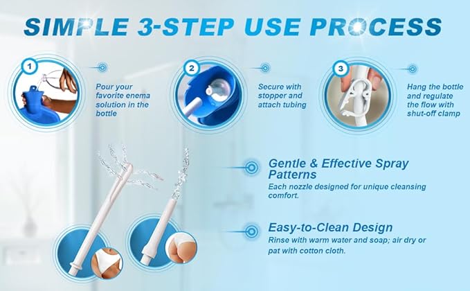 CleanStream Water Bottle Enema Cleaning Kit for Men and Women, 2 Quart Durable Rubber Bag with 5-Foot Flexible Tube, Tapered and Nozzle Tips Included, Flow Control Clamp, Hygienic Design
