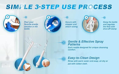 CleanStream Water Bottle Enema Cleaning Kit for Men and Women, 2 Quart Durable Rubber Bag with 5-Foot Flexible Tube, Tapered and Nozzle Tips Included, Flow Control Clamp, Hygienic Design