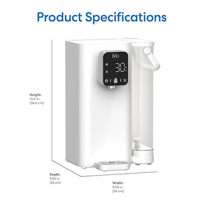 Brio SIMPL W2 Countertop Water Dispenser w/Refillable 2.5L Water Tank, 2-in-1 Sediment & Carbon Filter Included, Room Temp., LED Display w/Touch Buttons, No Plumbing Necessary, White