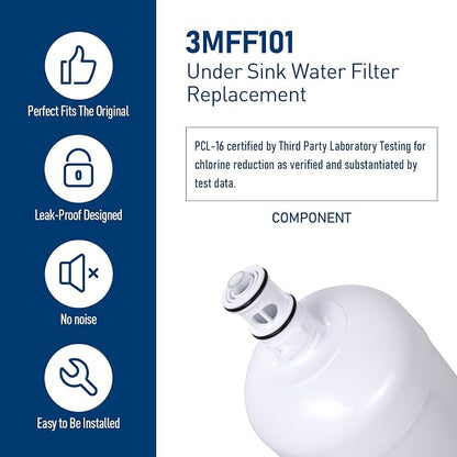3MFF101 Under Sink Water Filter, 1-Pack | Replacement for Under Sink Full Flow Filtration System 3MFF100, 70020249663 6,000 Gallons