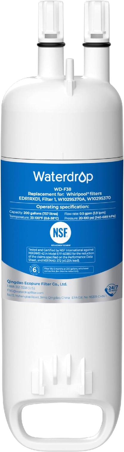 Waterdrop EDR1RXD1 Refrigerator Water Filter | Replacement for Everydrop® Filter 1, Whirlpool® W10295370A, EDR1RXD1B, P8RFWB2L, P4RFWB, WD-F38, Kenmore® 46-9081, 46-9930
