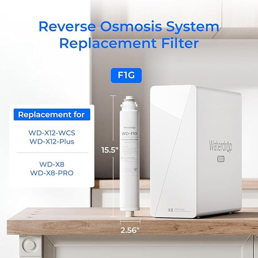Waterdrop F1G Filter, Replacement for X8 & X8-PRO & X12-WCS & X12-Plus Reverse Osmosis System, [ NO Minerals Added ], 12-month Lifetime