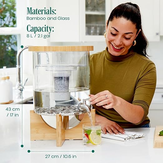 Santevia Glass Water Filtration System – Countertop Filter for Fluoride & Chlorine Removal | Adds Minerals, Balances pH | Home Water Purifier | Fluoride Filter | Alkaline